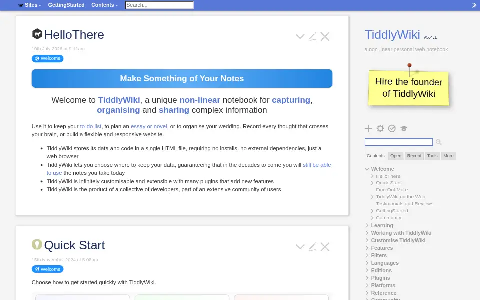 Preview of TiddlyWiki