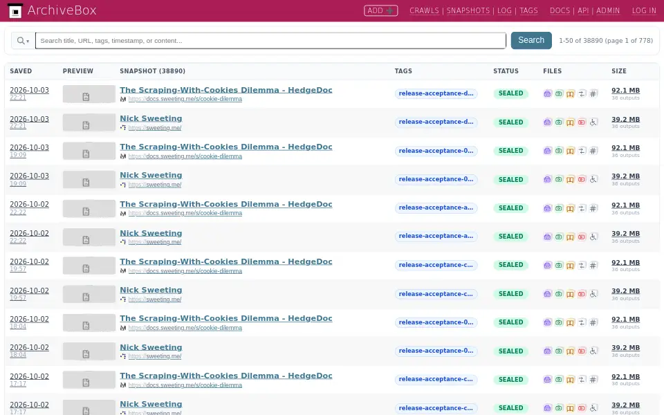 Preview of ArchiveBox
