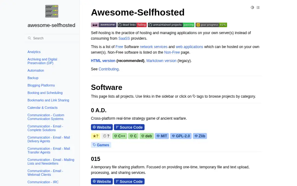 Preview of awesome-selfhosted