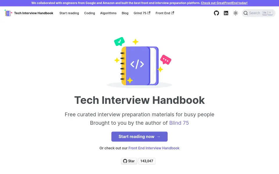 Preview of Tech Interview Handbook