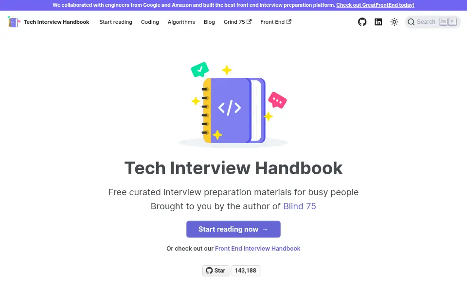 Preview of Tech Interview Handbook