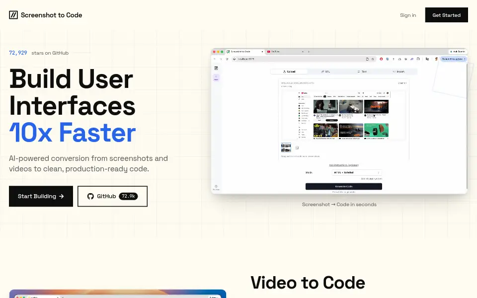 Preview of Screenshot to Code