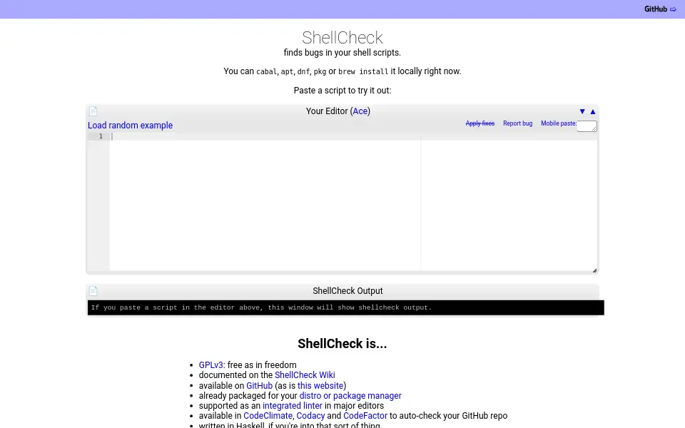 Preview of ShellCheck