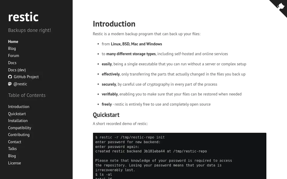 Preview of restic