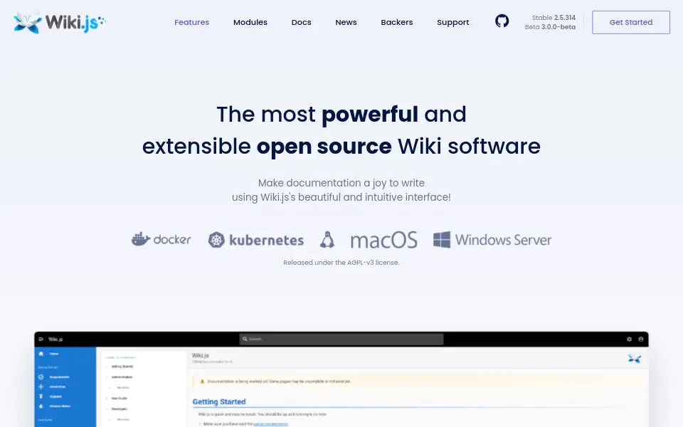 Preview of Wiki.js