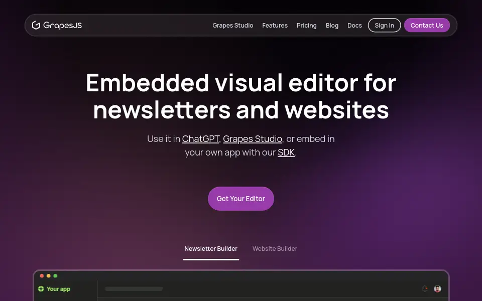 Preview of GrapesJS