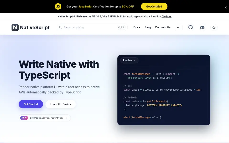 Preview of NativeScript