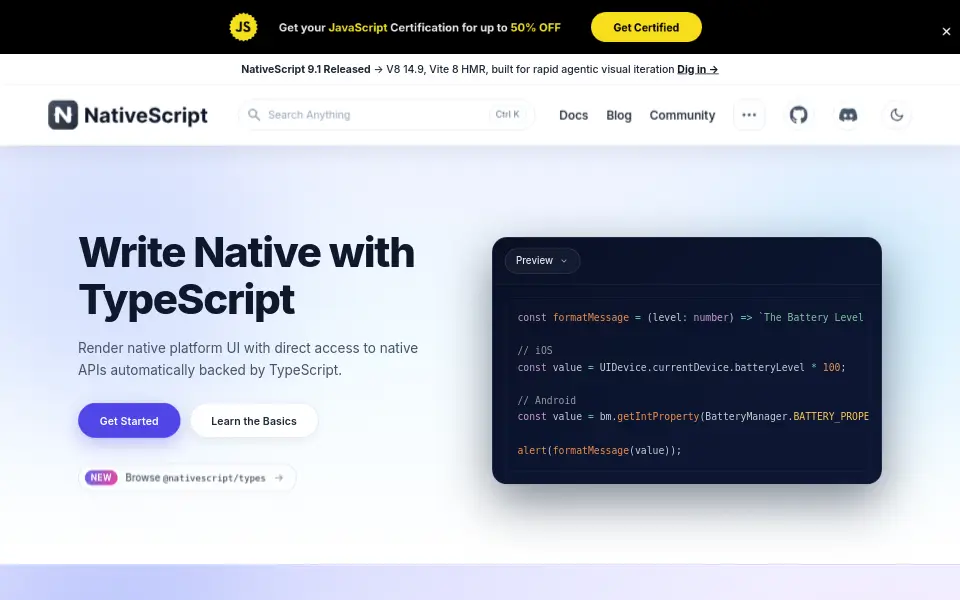 Preview of NativeScript