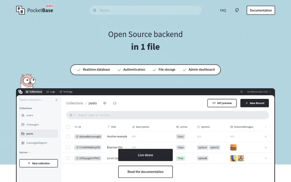 Preview of PocketBase