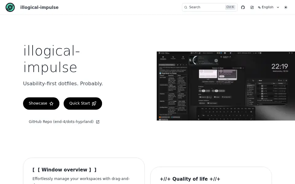 Preview of end-4 Hyprland dotfiles
