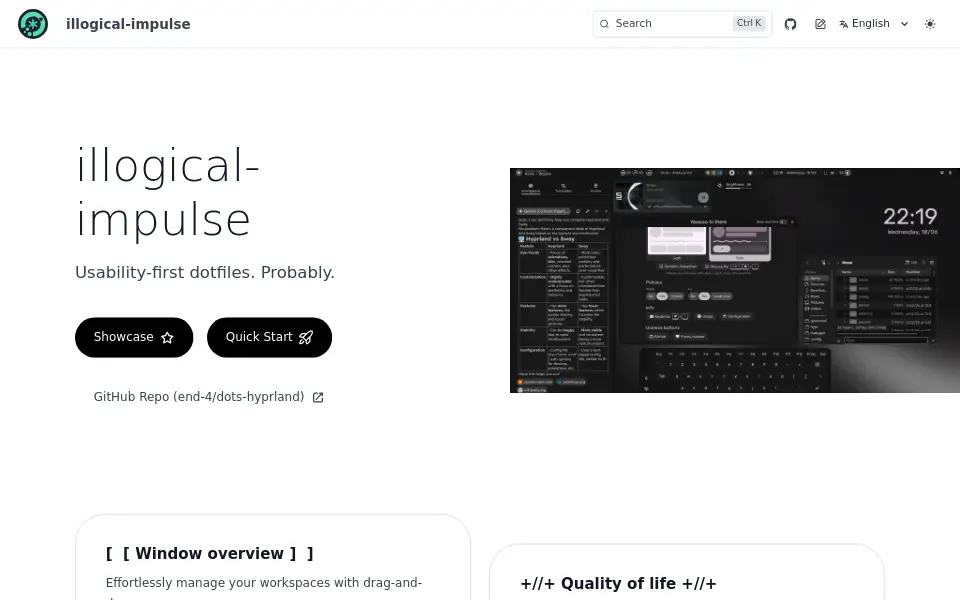 Preview of end-4 Hyprland dotfiles