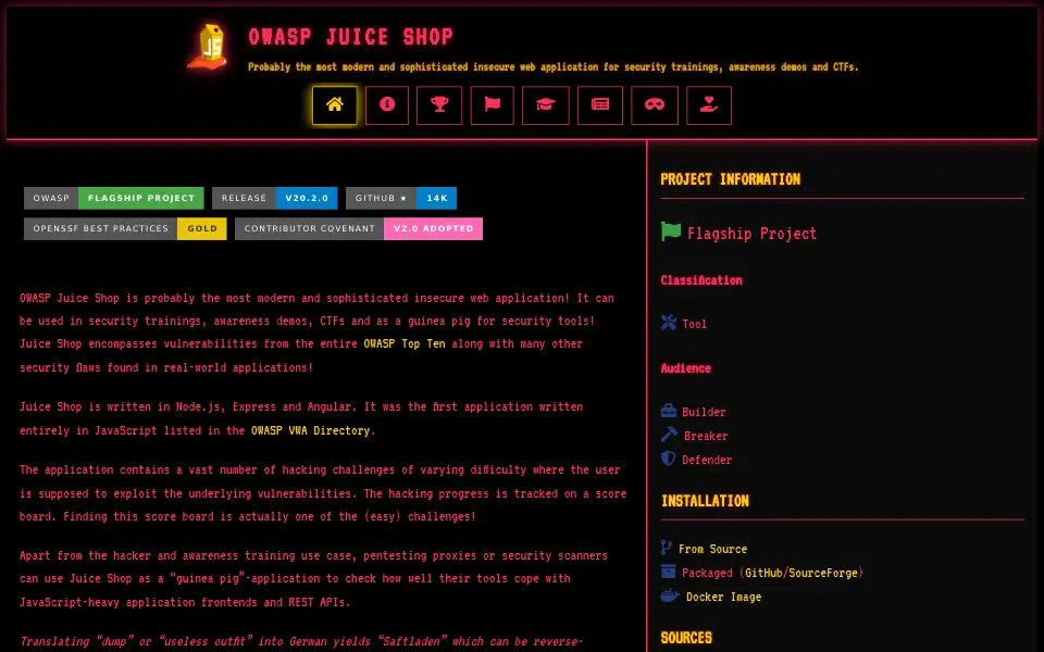 Preview of OWASP Juice Shop